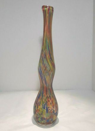 Hand Blown Confetti Striped Swirl Art Glass Flute Vase 14 " Tall