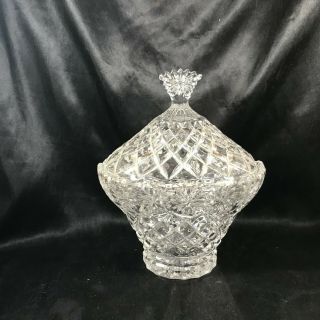 Vintage Clear Depression Glass Diamond Crown Covered Candy Dish