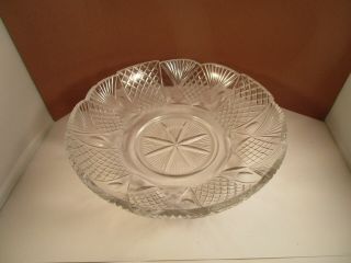 Vintage Abp American Brilliant Cut Glass Serving Bowl Diamond Fan Thumbprint