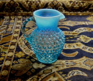 Vintage Fenton Glass Blue Opalescent Hobnail Syrup Pitcher