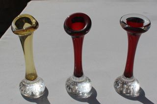 Vintage Aseda Glasbruk Swedish Art Glass “jack In The Pullpit” Stem Vase X3
