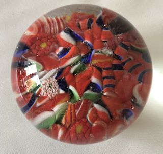 Estate Find Art Glass Paperweight Red,  Blue,  White,  Green