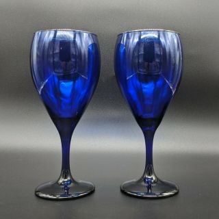 Vintage Cobalt Blue Gold Rimmed Libbey Wine Goblets Stemware