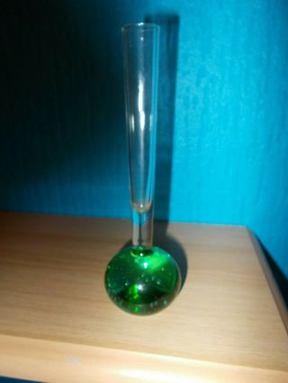 Vintage Art Glass Green Controlled Bubbles Bud Vase