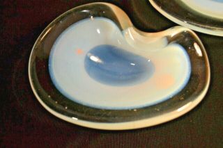 Murano Art Glass Candy /trinket/ash Tray Dish Elliptical Shape Blues 6 "