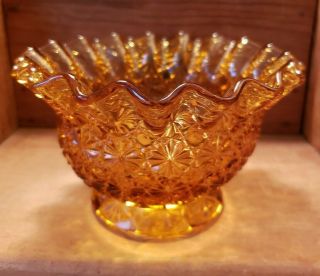 Vintage Fenton Daisy And Button Ruffled Footed Bowl,  Amber Glass