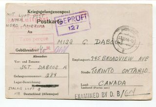 Canada / Germany 1944 Canadian Pow In Germany - Censor Postcard To Toronto Ont