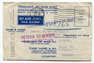 Canada Ont Toronto 1945 Censor Cover To Canadian Pow In Germany - Returned -