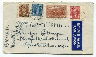 Canada Bc Victoria 1940 George Vi Mufti - Airmail Cover To Norfolk Island - Rare