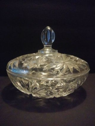 Vintage Etched Glass Candy Dish/bowl With Lid Glassware Cut Glass