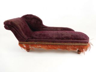 Antique Miniature Fainting Couch Settee W Fringe (recamier) Dollhouse Miniature