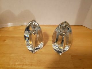 Mikasa Crystal Taper Candle Holder Pair Sway Pattern Heavy 4.  5 "
