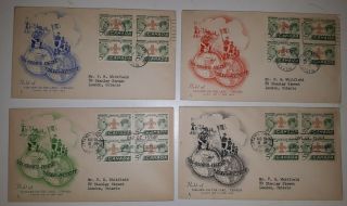 Rare Set Of 4 First Day Covers " 1955 - Boy Scouts Eighth World Jamboree " 4 Colors