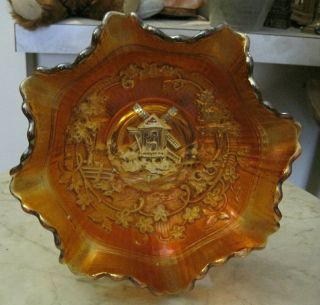 Vintage Imperial Marigold Carnival Glass Windmill Crimped Ruffled 7.  5 " Bowl