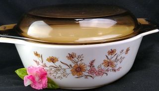 Pyrex Casserole Dish Country Autumn Bowl 9 1/4 " X 3 " W/ Lid Made In England