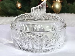 Vintage Etched Glass Candy Dish Bowl With Lid Glassware Cut Clear Glass
