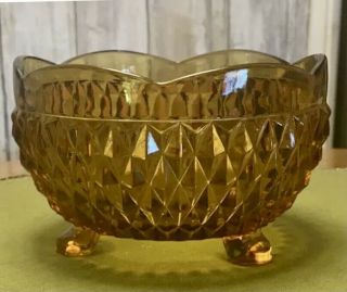 Amber Yellow Depression Glass Footed Bowl 5 " Indiana Diamond Point Candy Dish