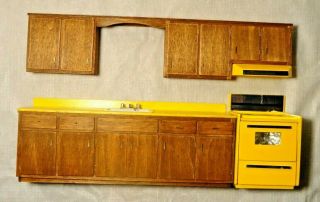 Hq 1:12 Scale Vintage Dollhouse Wood Complete Kitchen Top Bottom Cabinets Stove