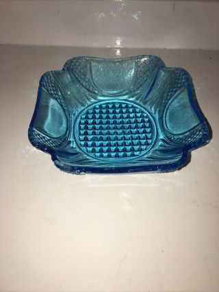 Antique Blue Glass Berry Bowl Nut Dish Eapg Diamond Point Loop Pattern C1880s