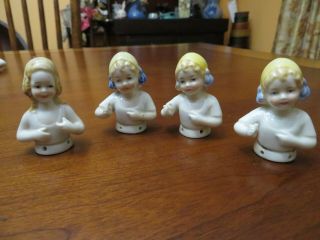4 Antique German Porcelain Young Girl Half Dolls