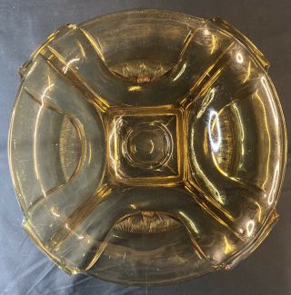 Large Vintage Amber Italian Glass Dish / Fruit Bowl - Murano / Empoli - 38cm D