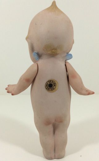 VINTAGE ROSE O ' NEILL BISQUE KEWPIE Doll 5.  1/2” JOINTED ARMS CHEST & BACK STICKER 2
