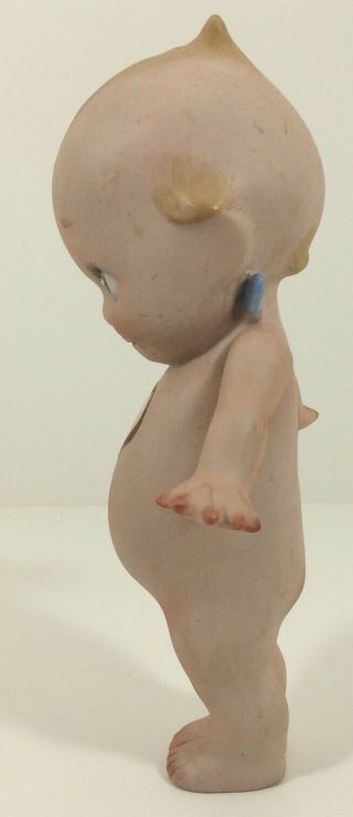 VINTAGE ROSE O ' NEILL BISQUE KEWPIE Doll 5.  1/2” JOINTED ARMS CHEST & BACK STICKER 3