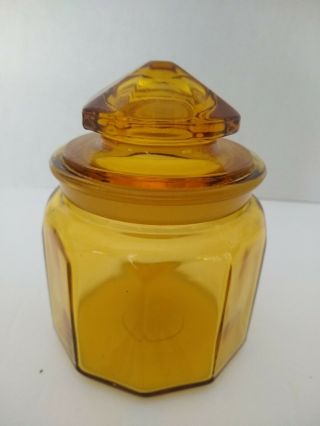 Vintage L E Smith Small Amber Glass 10 Paneled Tea Canister/apothecary Jar 5 " H