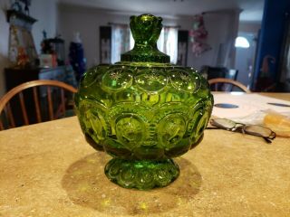 Le Smith Moon And Star Green Covered Compote/candy Bowl Or Centerpiece Dish