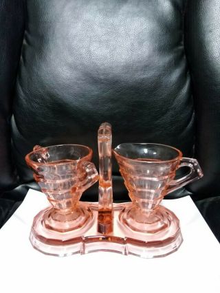 Vintage 3 Piece Pink Indiana Glass Sugar And Creamer Set With Tray