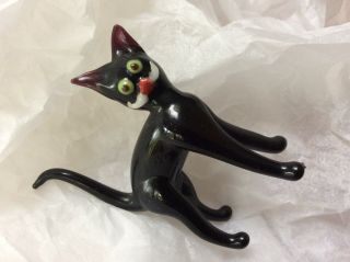 Vintage Murano Glass Black Cat,  Kinked Tail,  Small,  Delicate