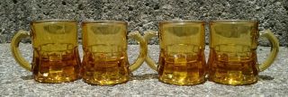 Vintage Set Of 4 Federal Mini Yellow Amber Beer Mug Stein Shot Glass Toothpick