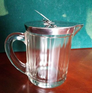 Vintage Diner Syrup Pitcher W/ Metal Lid Indiana Glass 1952 Bloomfield Ind.  Inc