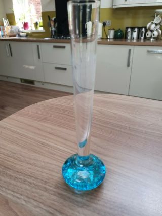 Vintage Turquoise Blue Bubble Glass Single Stem Bud Tall 8 " Vase