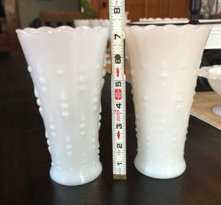 2 Vintage Milk Glass Teardrops And Pearls Dots And Arrows Vase Scalloped Edge