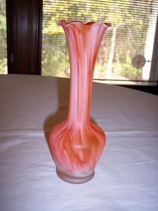 Vintage Hand - Blown Orange & White Swirl Satin Glass Bud Vase 8 "