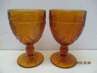 Vtg.  Set Of 2 Tiara Indiana Glass Amber Sandwich Pattern Water Goblets 5 - 1/4 "