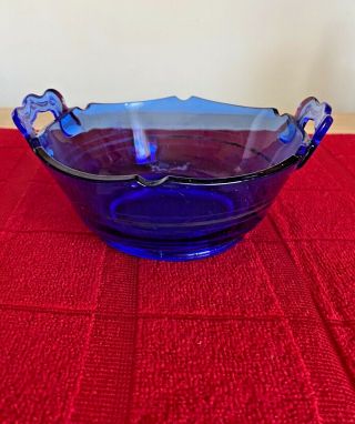 Cobalt Blue Glass Candy Dish Bowl With Handles