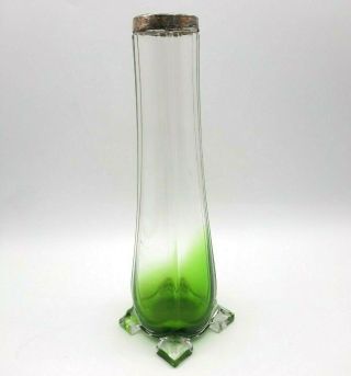 Antique Czech Bohemian Edwardian Green Glass Vase W David Loebl Silver Cap