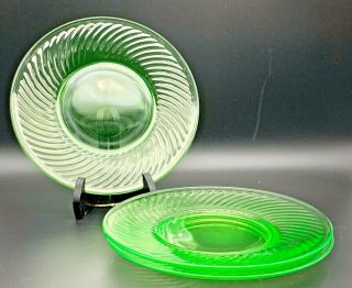 Green Depression Glass Set Of 3 Swirl Pattern 8 Inch Salad Plate