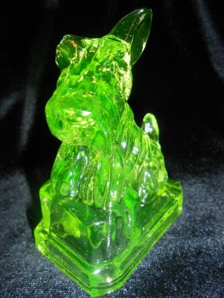 Green Vaseline Uranium Glass Jb Scottie Dog Scottish Terrier Candy Container Art