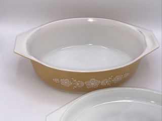 Pyrex Butterfly Gold 1970s 045 2.  5 Quart Oval Casserole w/Chipped Lid Vintage 3