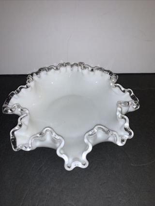 Vintage Fenton Milk Glass Silver Crest 8” Bowl