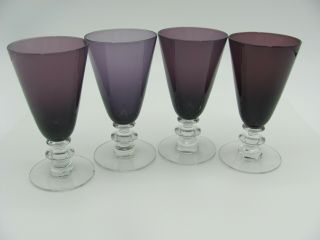 Amethyst Glass Cordials Purple Glass Crystal Clear Stem Foot Set Of 4