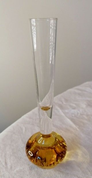 Vintage Controlled Bubble Art Glass Citrine Yellow Bud Vase