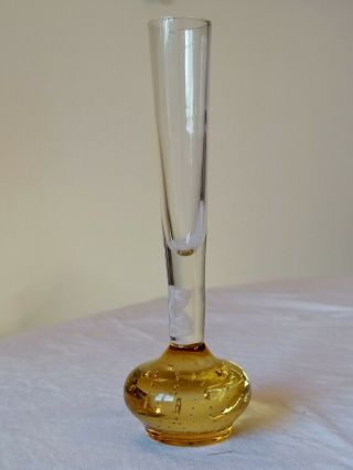 Vintage Controlled Bubble Art Glass Bulb Shaped Base Citrine Yellow Bud Vase