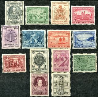 Newfoundland 1933,  Humphrey Gilbert Set,  Sg 236 - 249,  Hinged,  Cv £110