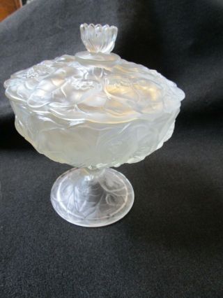Vintage Fenton Satin Glass Compote Candy Pedestal Covered Dish