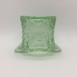 Vintage Art Glass Daisy Button Top Hat Light Green Vase Candy Dish