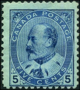 Canada 91 F Og Hhr 1903 King Edward Vii 5c Blue Cv$120.  00